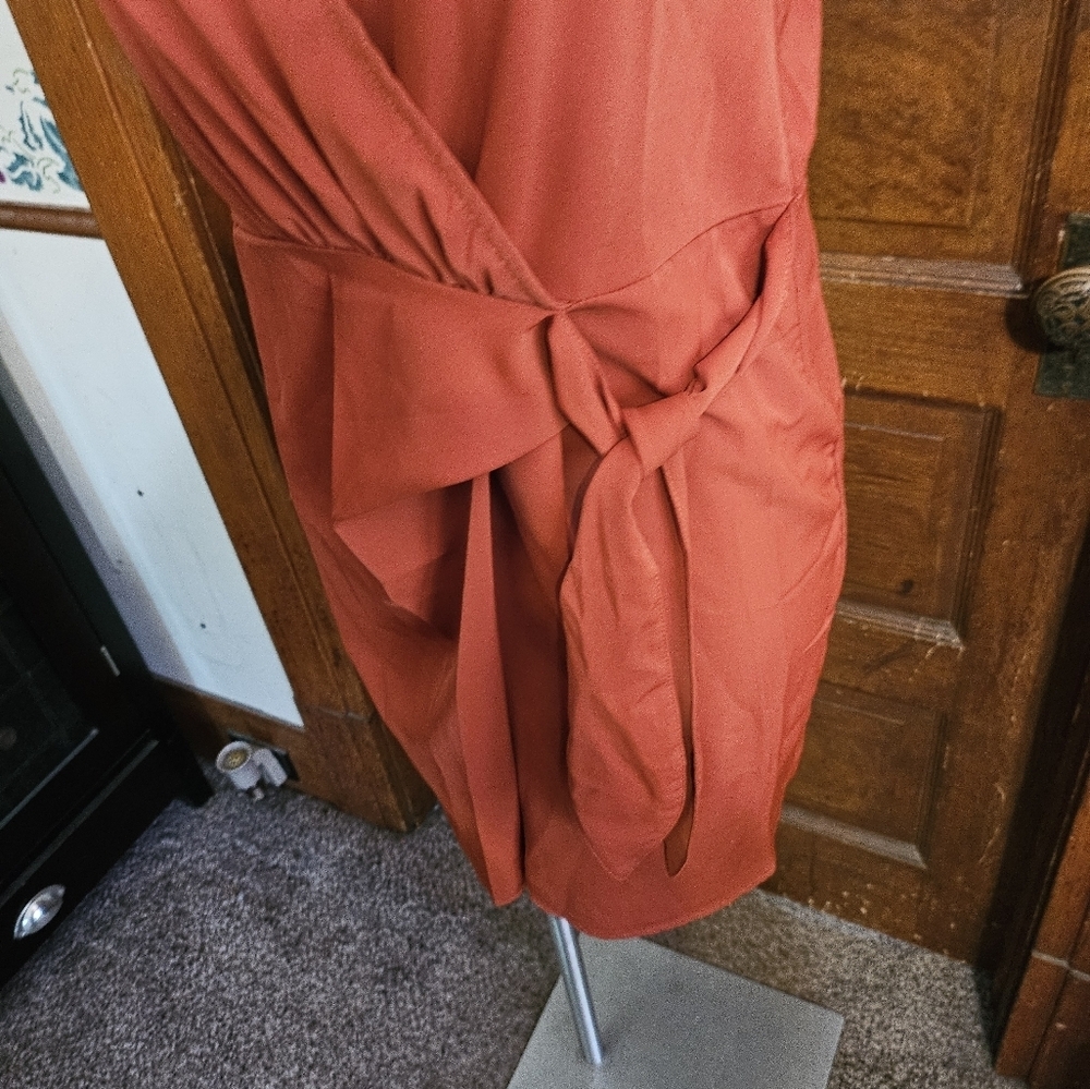 Shein Prive' Ring detail Wrap Knot Side Tie dress Burnt Orange Size L - Picture 9 of 11